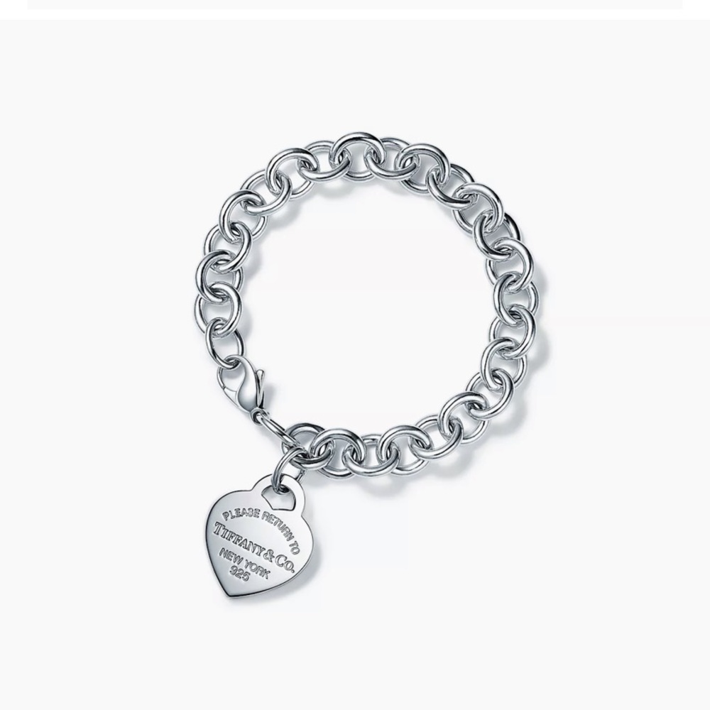 AUTHENTIC Heart Tag Charm Bracelet in Silver 7 IN.